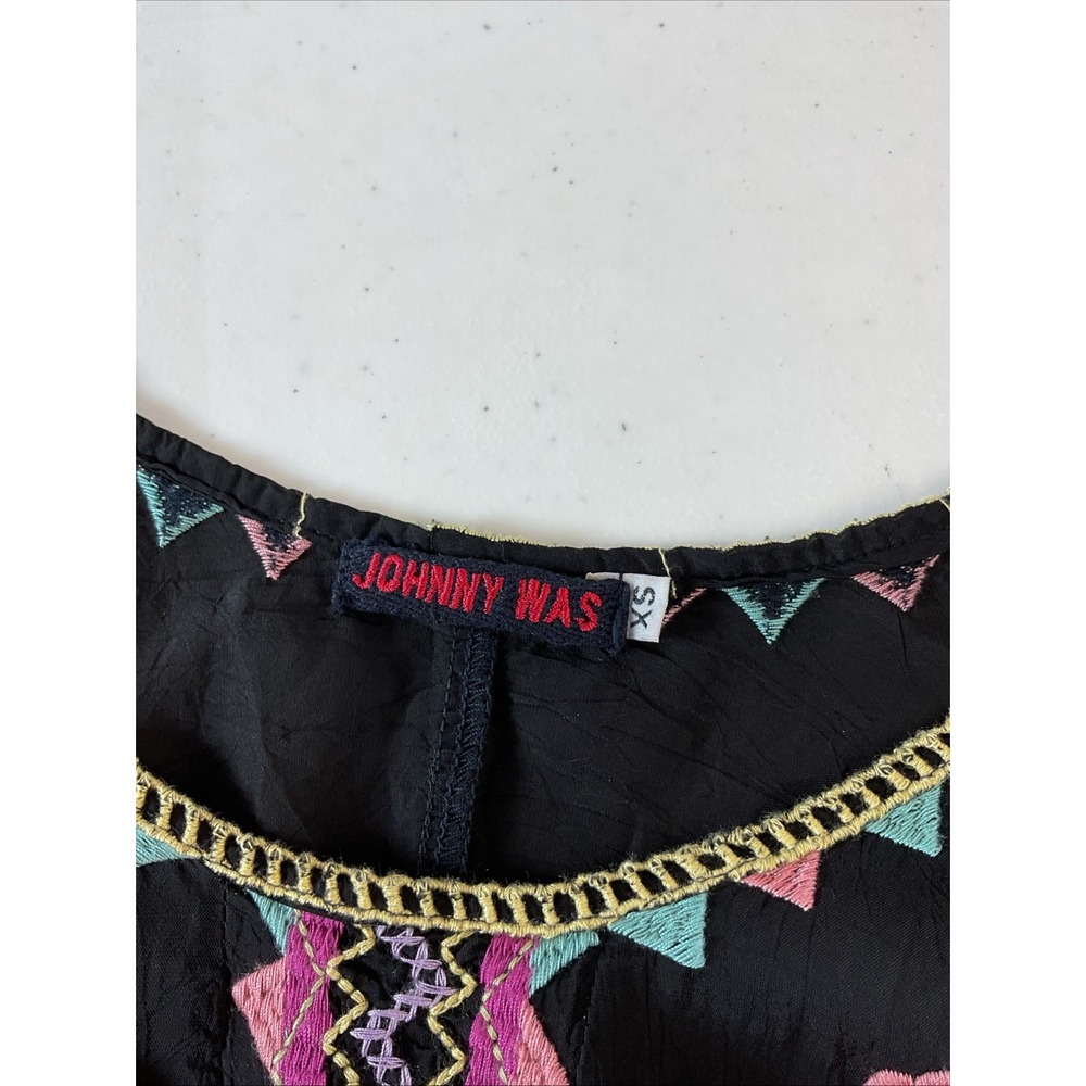 Johnny Was Embroidered Peta Slip Dress‎ Size S Black Boho Festival Rayon Sheer - Picture 4 of 8